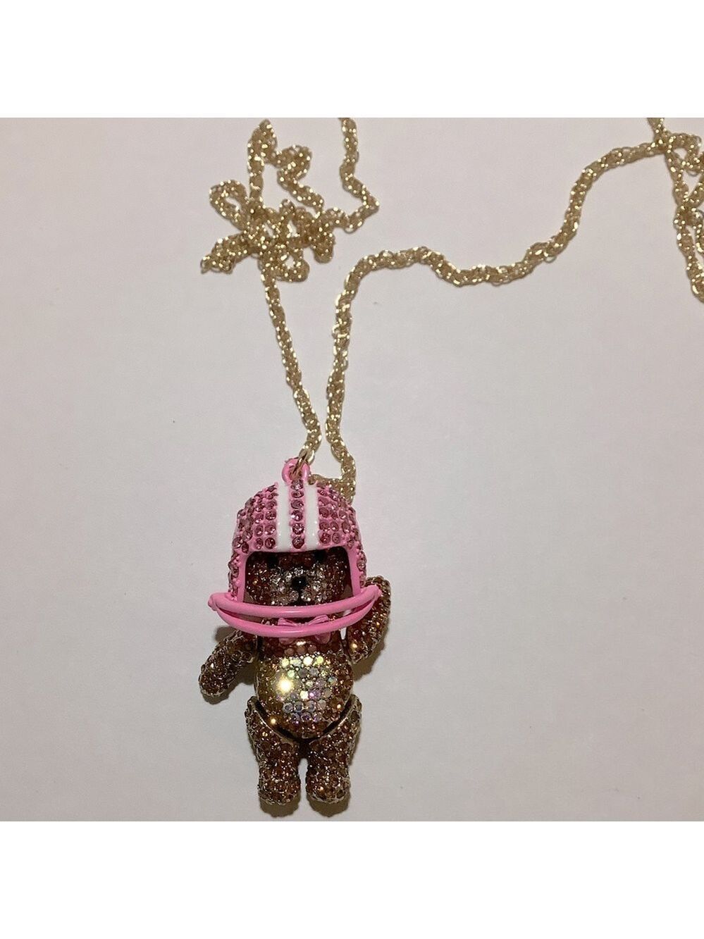 Betsey Johnson Rhinestone Football Bear Pendant Necklace New - Picture 4 of 5